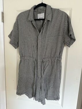 Button-Front Black & White Gingham Romper
